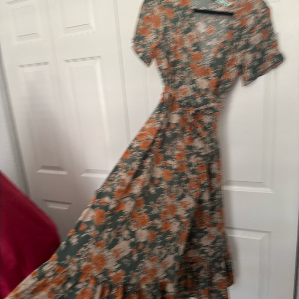 Floral Maxi Dress in Green and Orange
